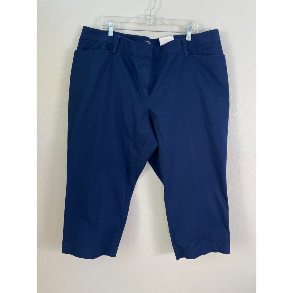 NEW Lands End Womens Plus 22W Blue Mid Rise Slim Leg Capri‎ Pants